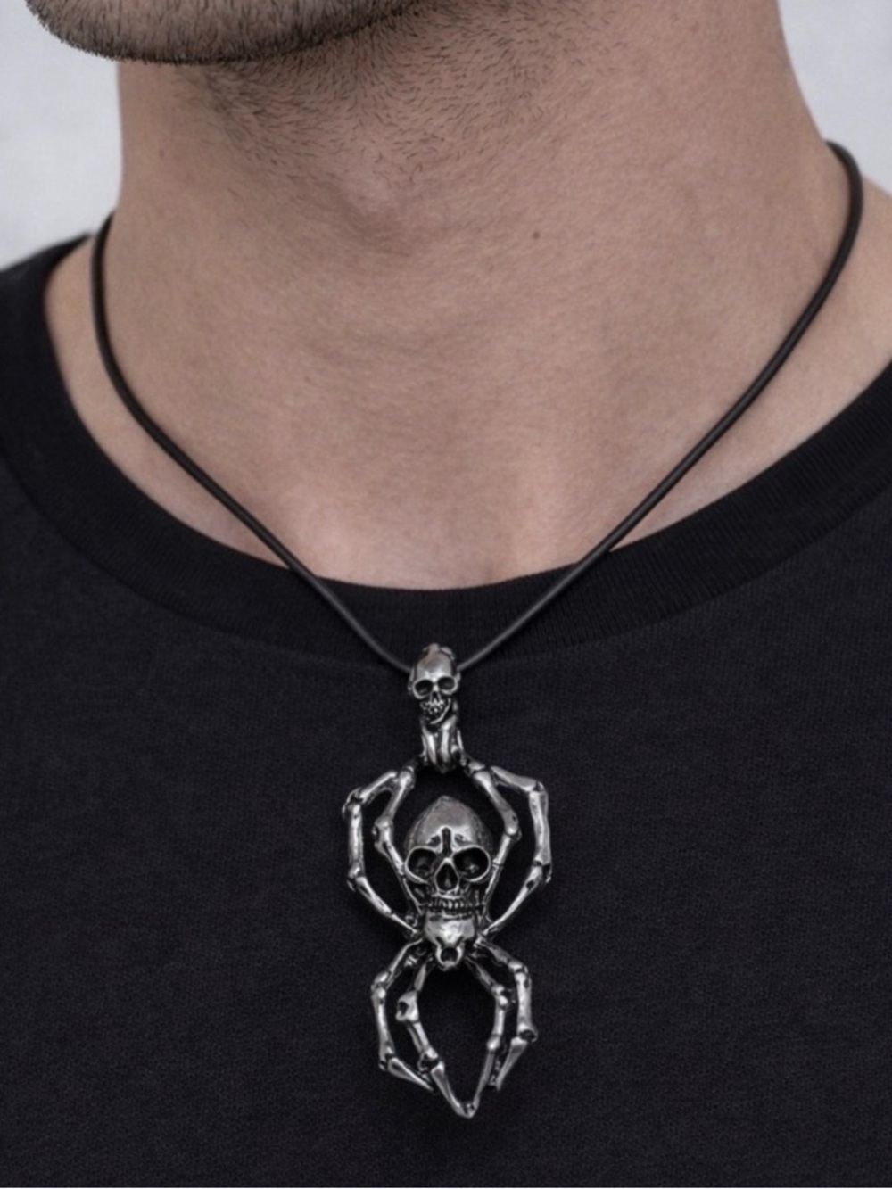 NWOT Skull with spider leg pendant with wax cord - goth, streetwear